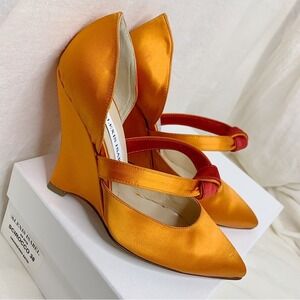 Alexis Isabel Scirocco Orange & Red Satin SS 2015 Trendy Wedges Size 38 $485